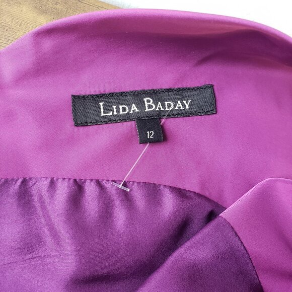 Purple Lida Baday Formal Dress w Belt Silk Poly Blend - Picture 3 of 10